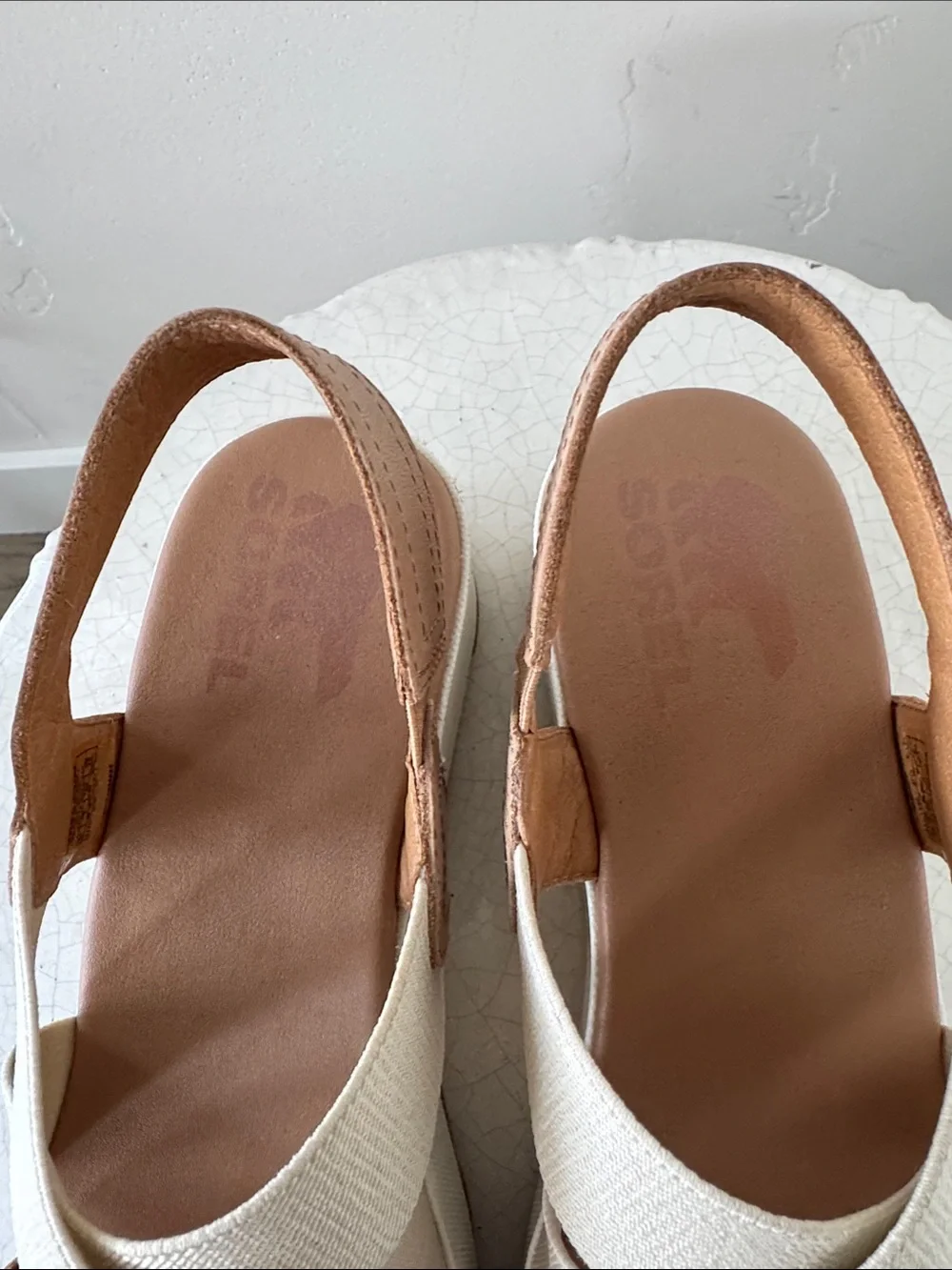 Sorel CAMERON Platform Slingback Honest Beige/Chalk Color Leather Textile Size 9